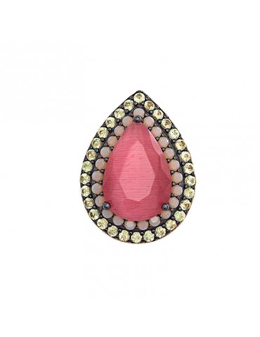 Salvatore Plata Ring - Genuine in 925% Rose Gold Silver with Pink Crystal and Green Zircons - Size 14 - 0 2