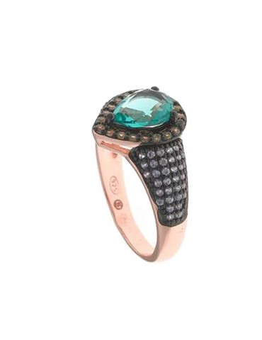 Salvatore Plata Ring - Afternoon in 925% Rose Gold Silver with Green Crystals and Yellow Zircons - Size 16 - 0
