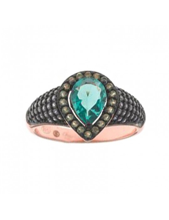 Anello Salvatore Plata - Afternoon - Argento 925% Rose Gold - Cristalli Verdi - Zirconi Gialli - 252S0047