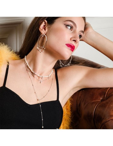 Rue Des Mille Necklace - Galactica - Pearls-Zircons Star-GRZ013M6RH 2