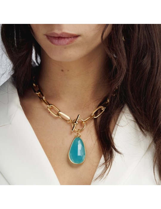 Unoaerre Necklace - Classica - Gold - Turquoise Pendant - 6EXH0025G-1AR