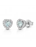 Orecchini Lelune Diamonds Donna - Cuore in Oro Bianco 18 carati con Diamanti ed Acquamarina 0,46 carati - 0