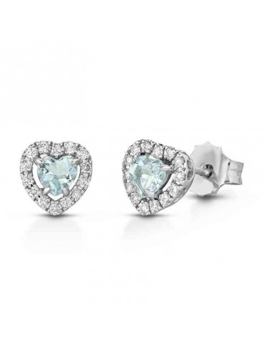 Orecchini Lelune Diamonds Donna - Cuore in Oro Bianco 18 carati con Diamanti ed Acquamarina 0,46 carati - 0 2