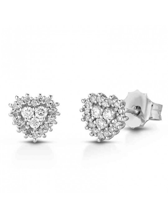 Lelune Diamonds Woman's Earrings - Heart in 18K White Gold with 0.25 carat Natural Diamonds - 0