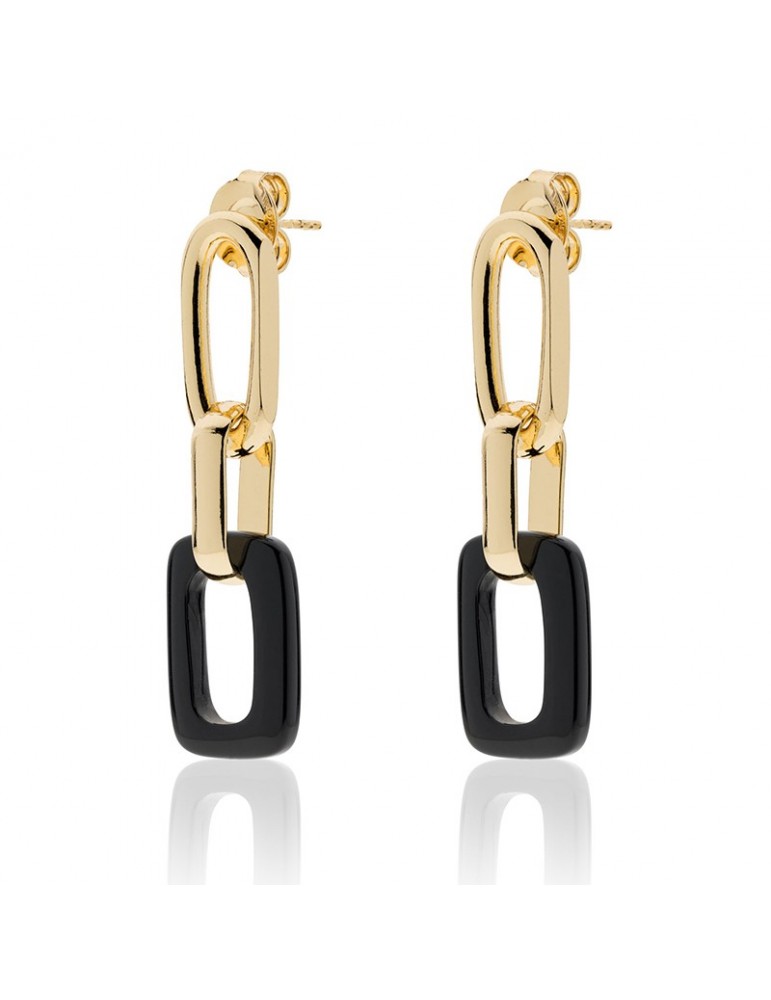 Orecchini Unoaerre-Classica-Catena Forzatina Gold-Onice Nero-6EXO0058G