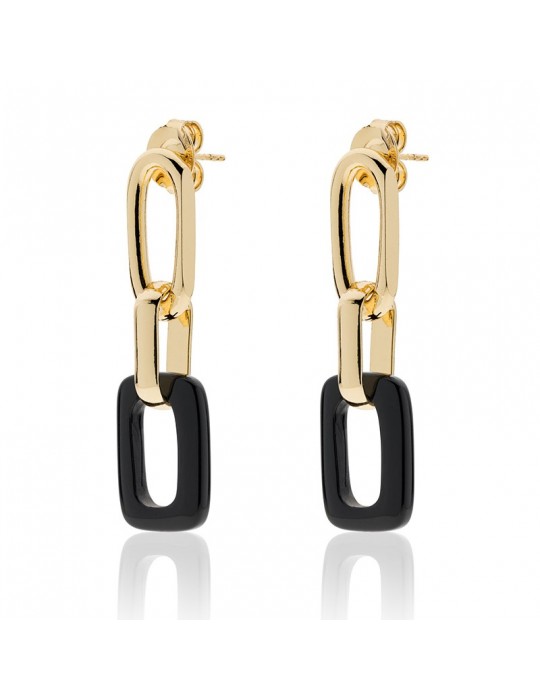 Orecchini Unoaerre-Classica-Catena Forzatina Gold-Onice Nero-6EXO0058G