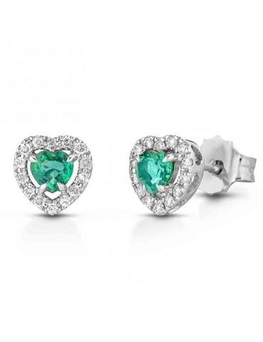 Orecchini Lelune Diamonds - Cuore - Oro - Diamanti - Smeraldi 0,43 carati - LDEASM015043