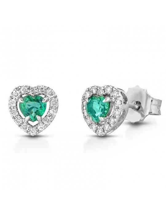 Orecchini Lelune Diamonds - Cuore - Oro - Diamanti - Smeraldi 0,43 carati - LDEASM015043