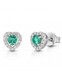 Lelune Diamonds Woman's Earrings - Heart in 18K White Gold with Diamonds and Emeralds 0.43 carats - 0
