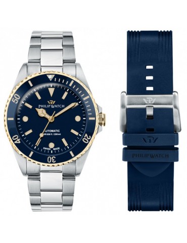 Philip Watch Men's Watch - Caribe Automatic 42mm Blue - Special Pack with Blue Strap - 0