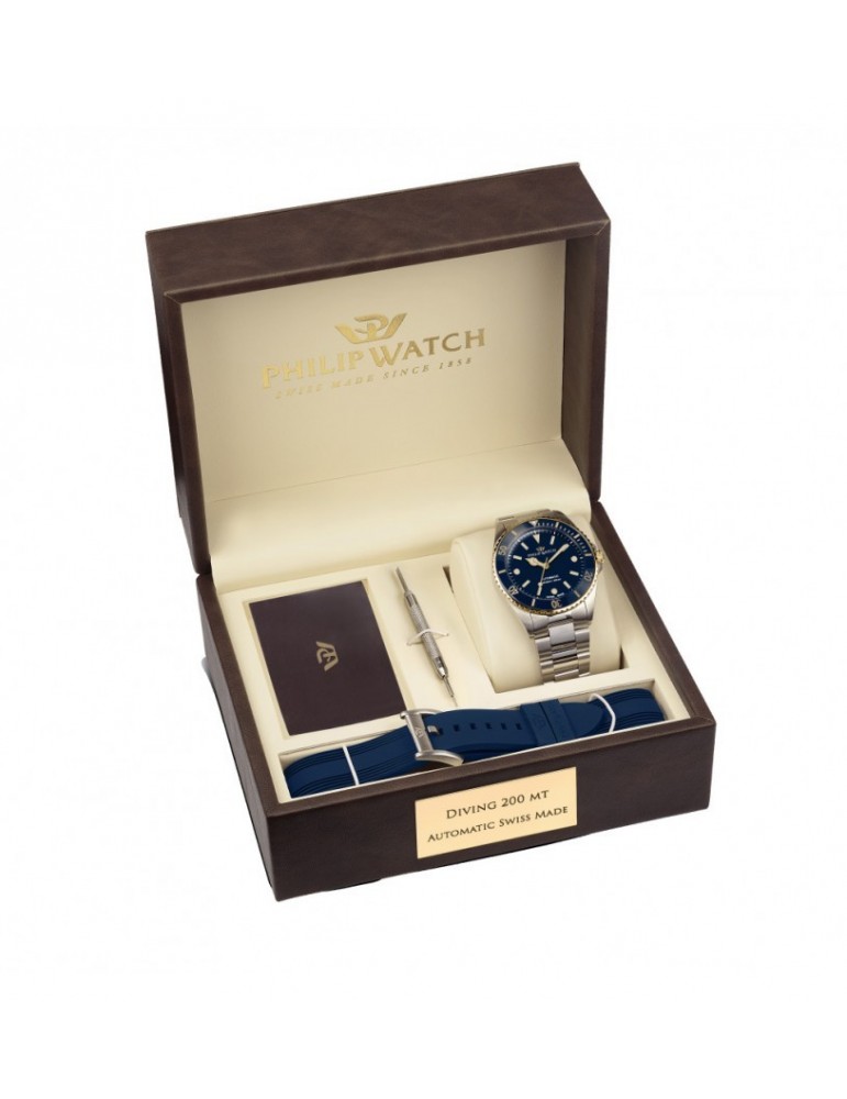 Orologio Philip Watch - Caribe - Automatico 42mm Blu - Special Pack - Cinturino Blu - R8223597031