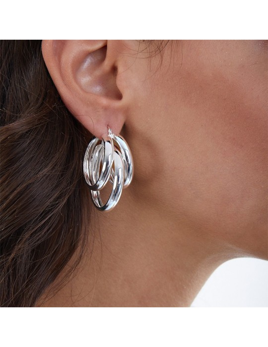 Unoaerre Earrings - New - Silver Bronze - Three Circles -EXO43599B