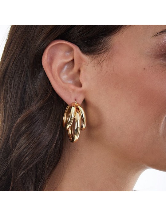 Unoaerre Earrings - New - Gilded Bronze - Three Circles - EXO43599G
