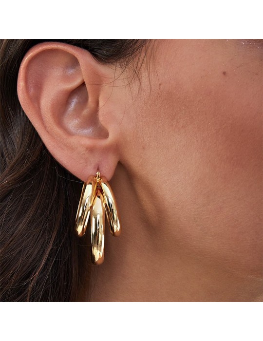 Unoaerre Earrings - New - Gilded Bronze - Three Circles - EXO43599G