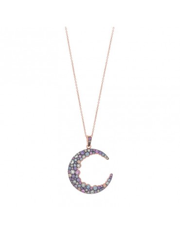 Salvatore Plata Necklace-Vibrant-Rose Gold-Moon-Coloured Stones-136C0270
