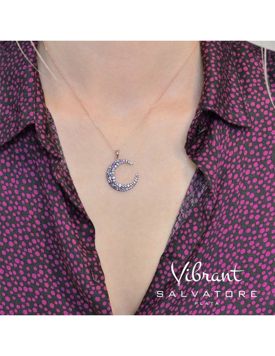 Collana Salvatore Plata-Vibrant-Rose Gold-Luna-Pietre Colorate-136C0270
