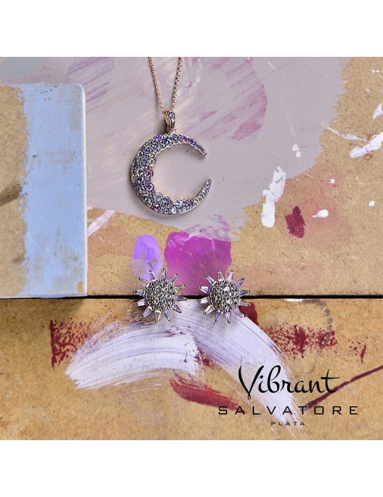Collana Salvatore Plata-Vibrant-Rose Gold-Luna-Pietre Colorate-136C0270