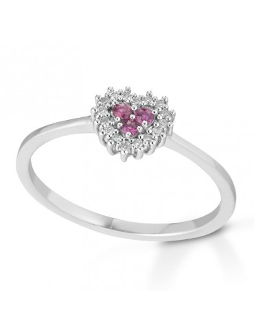 Anello Lelune Diamonds - Cuore - Oro - Diamanti - Rubini 0,08 carati - LDRNRB006008