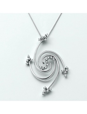 Miluna Women's Necklace - Collier in 18K White Gold Spiral Pendant with Natural Diamonds - 0