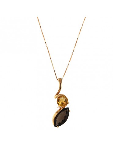 Collana Miluna Donna - Oro Rosa - Topazio - Quarzo Fumè - CLD1881