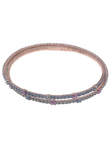 Bracciale Salvatore Plata -Freedom-Doppio-Pietre Acqua e Rosa-136P0180