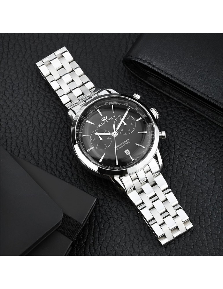 Orologio Philip Watch - Sunray-Cronografo-Silver-41mm-Nero-R8273680001