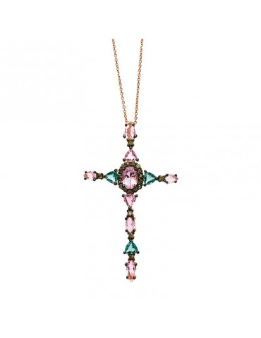 Collana Salvatore Plata - Genuine - Rose Gold -Croce-Peridoto-234C0010