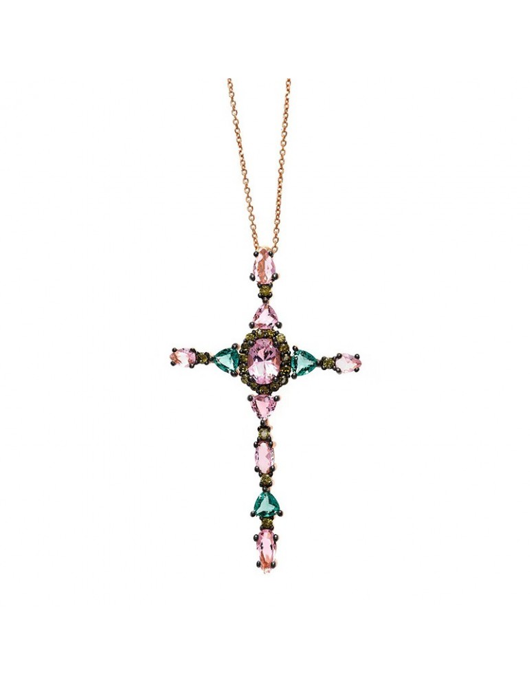 Salvatore Plata Necklace - Genuine - Rose Gold - Cross-Peridot-234C0010