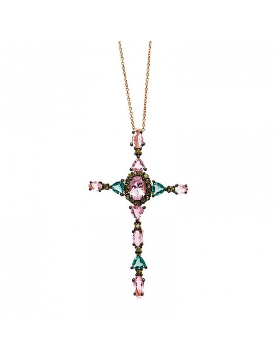 Salvatore Plata Necklace - Genuine - Rose Gold - Cross-Peridot-234C0010