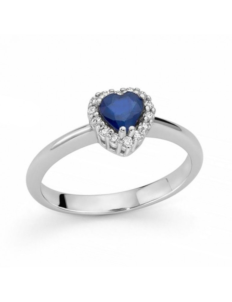 Miluna Woman Ring - in 18K White Gold Heart with Natural Diamonds and Sapphires 0.63 ct - 0
