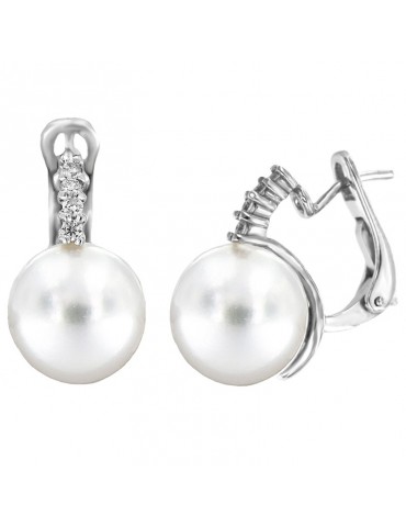 Orecchini Coscia Perle Australiane Mari del Sud - in Oro Bianco con Diamanti - 0 2