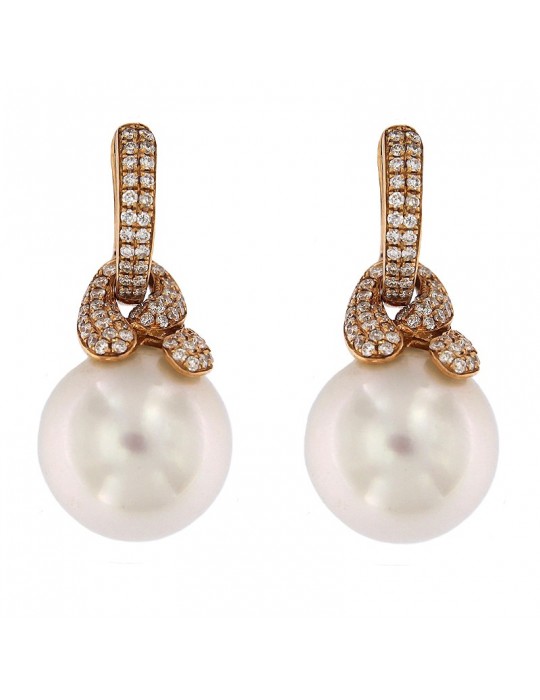 Orecchini Coscia con Perle Australia 12,5-13 mm e Diamanti da Donna - 0