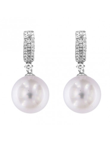Coscia Pearl's Earrings - Australian South Sea in White Gold with Diamonds - 0