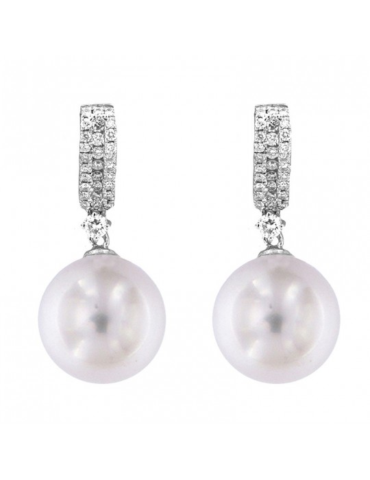 Coscia Pearl's Earrings - Australian South Sea in White Gold with Diamonds - 0