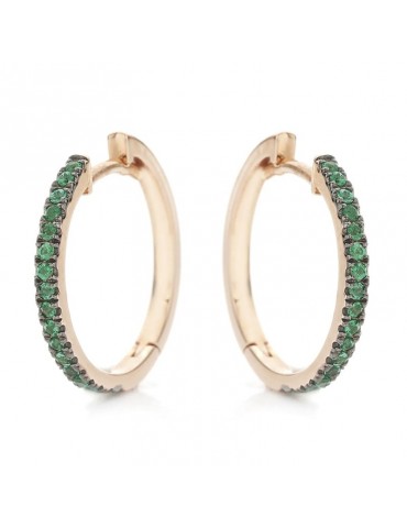 Buonocore Earrings - Eternity Round Circle in 18K Rose Gold with Emeralds 0.19 ct - 0