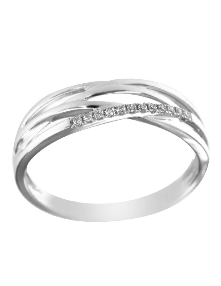 Giorgio Visconti Woman's Ring - Band Pattern in 18K White Gold with 0.04 ct Natural Diamonds - 0