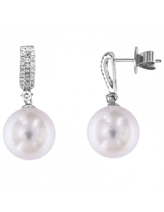 Coscia Pearl's Earrings - Australian South Sea in White Gold with Diamonds - 0