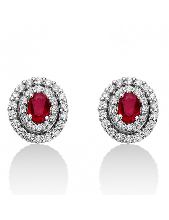 Miluna Women's Earrings - in 18K White Gold with Natural Diamonds and Rubies - 0