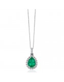 Collana Miluna Donna - Oro Bianco - Pendente Smeraldo - Diamanti - CLD4440