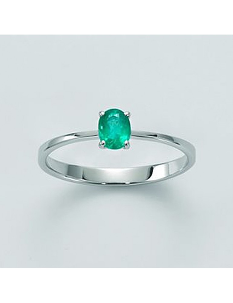 Miluna Woman Ring - in 18K White Gold with Green Emerald 0.32 ct - 0