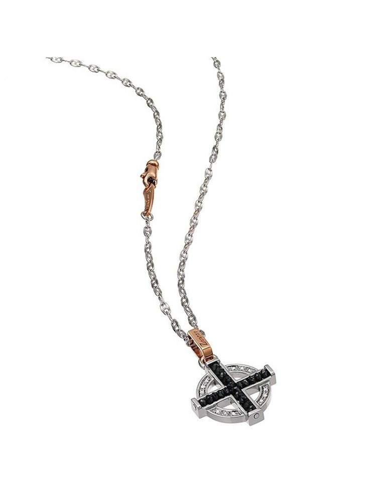Collana Zancan - Insignia - Croce - Oro Bianco -Diamanti Neri-EC255MRB