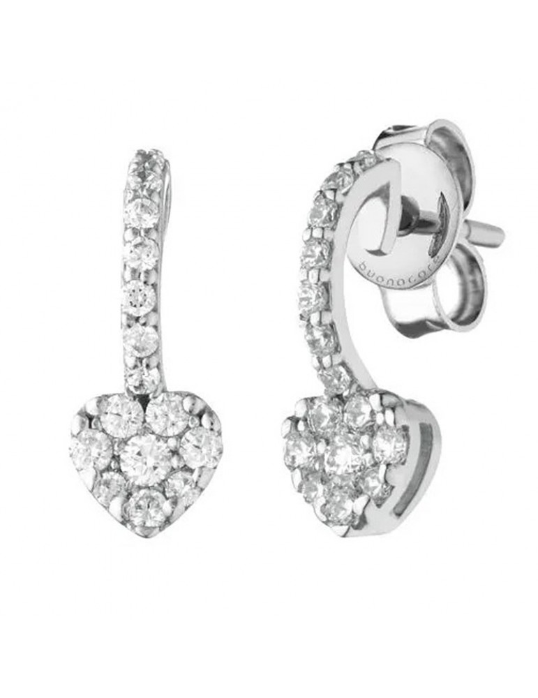 Buonocore - Young Earrings in 18K White Gold with Heart and Natural Diamonds 0.38 ct - 0