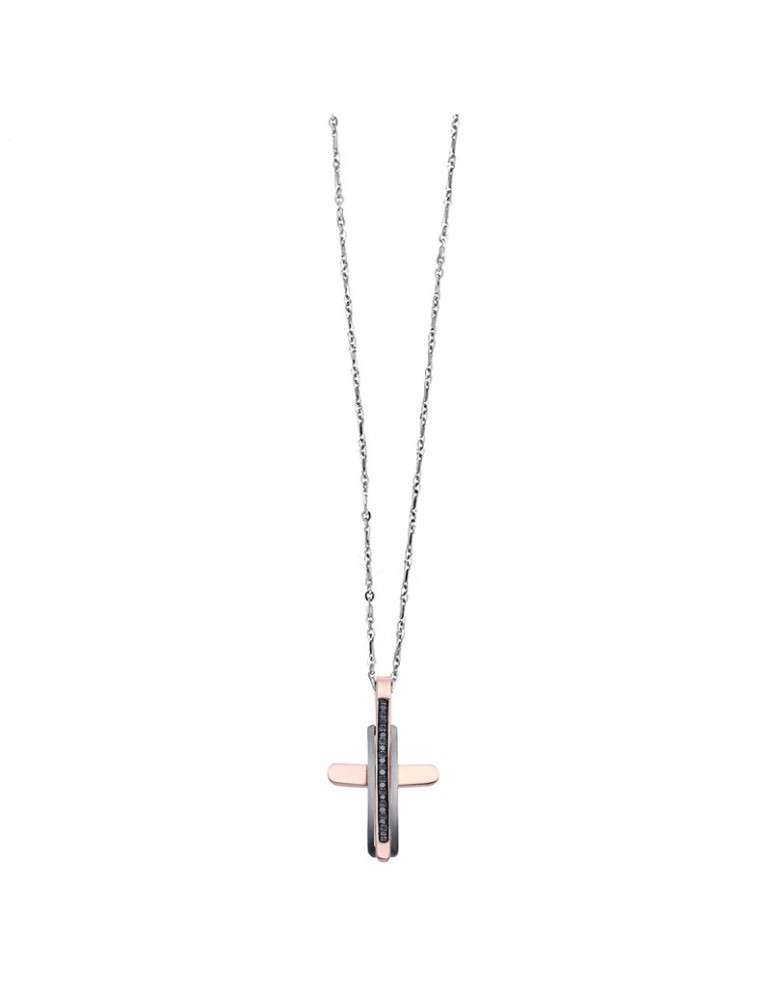 Collana Zancan - Insignia - Croce - Oro Rosa - Diamanti Neri - EC320RB