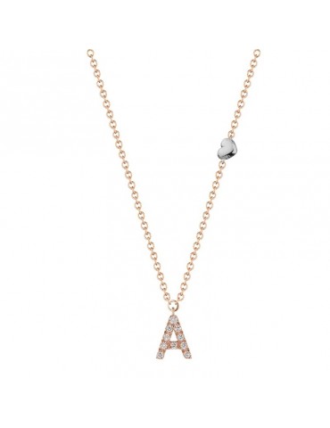 Buonocore necklace - You are in 18 carat rose gold with letter a and natural diamonds 0.06 ct - 0