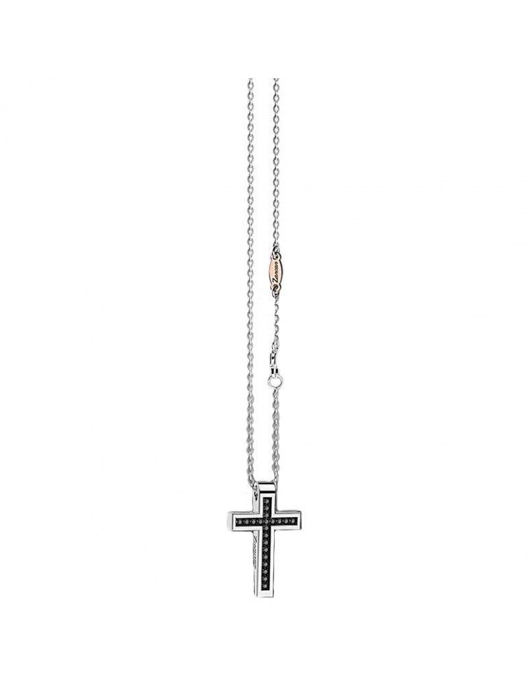 Collana Zancan - Insignia - Croce - Oro Bianco - Diamanti Neri -EC597B