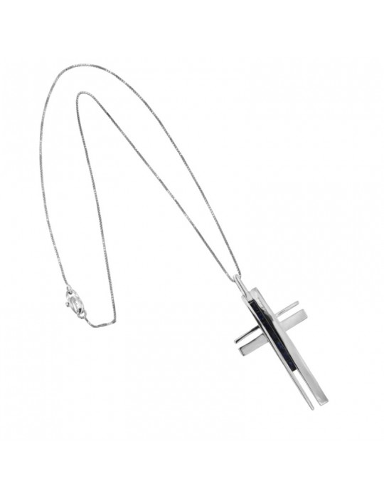 Salvini Necklace - in 18K White Gold with Cross Pendant and Blue Sapphires - 0