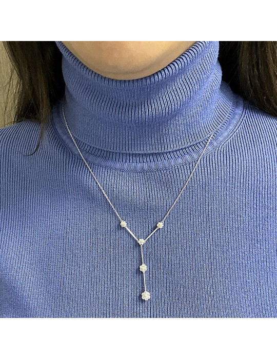 Salvini Woman Necklace - in 18K White Gold with Flowers Pendant and 0.60 carat Natural Diamonds - 0