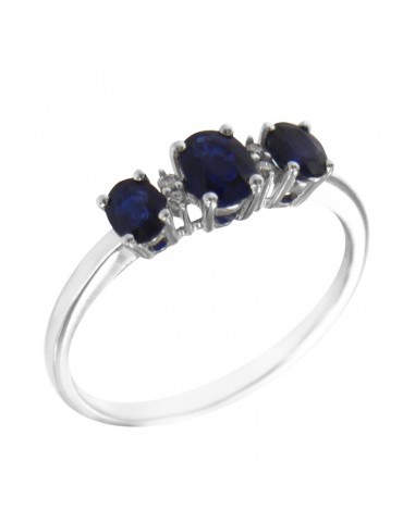 Giorgio Visconti Woman's Ring - Trilogy in 18K White Gold with Natural Diamonds and 0.94 ct Sapphires - 0