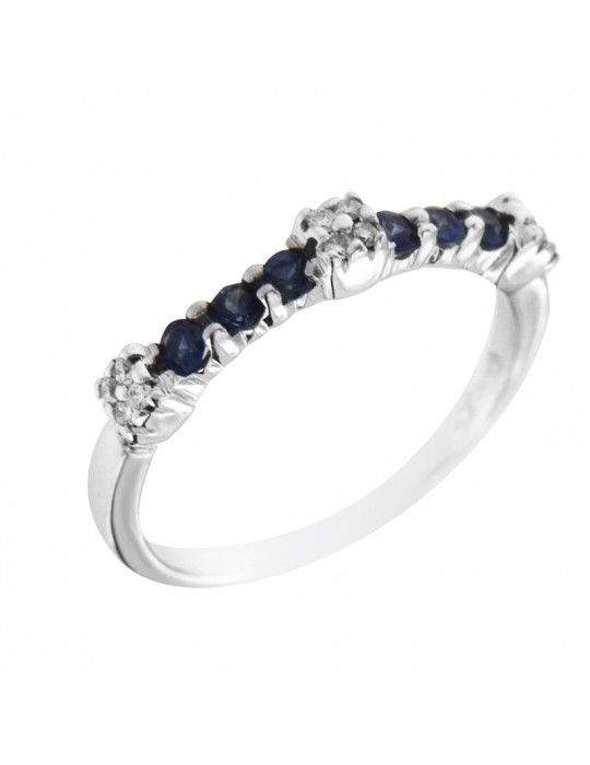 Chirico Woman's Ring - Veretta in 18K White Gold with Natural Diamonds and Sapphires 0.29 ct - 0