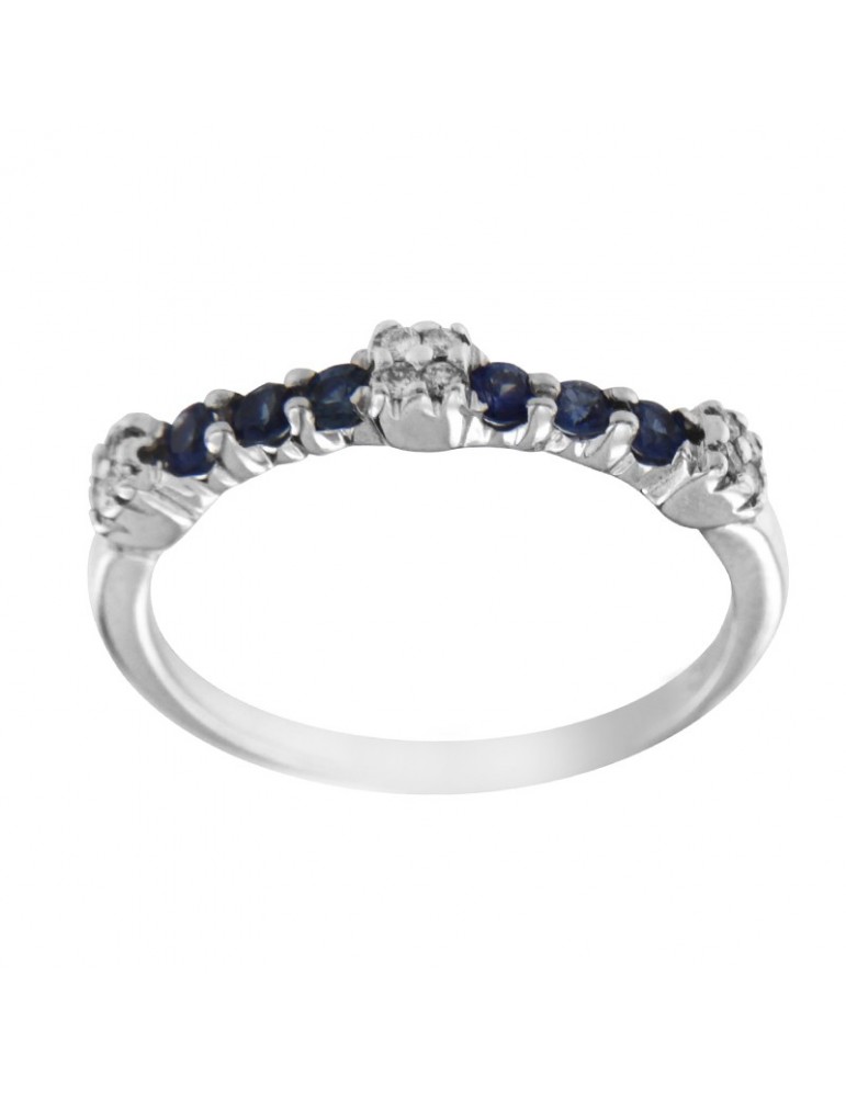 Anello Chirico - Veretta - Oro Bianco 18 carati - Diamanti - Zaffiri 0,29 ct